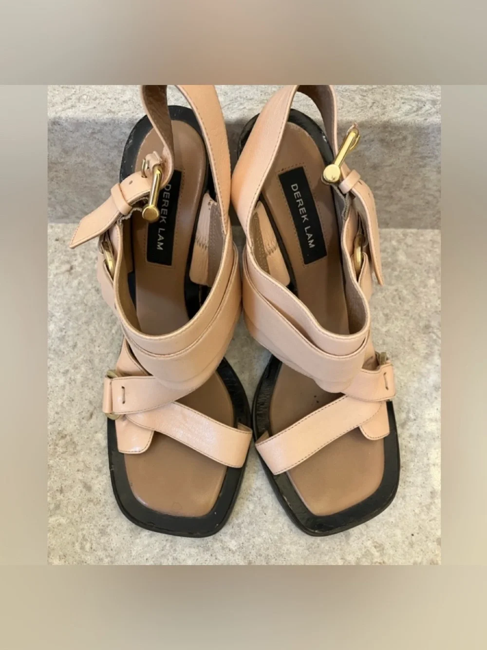 Derek Lam Blush Leather Cork-Pattern Wedge Sandals